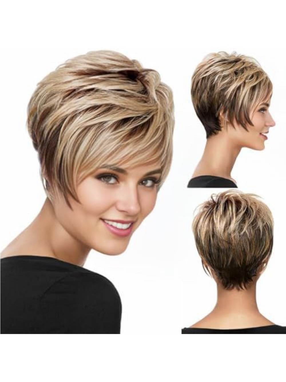 Short Layered Women's Wig in Blonde Brown Blend